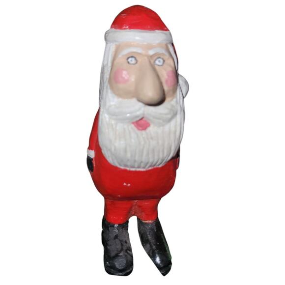 3" Vintage Homemade Wood Carved Big Nose Santa - Picture 8 of 16